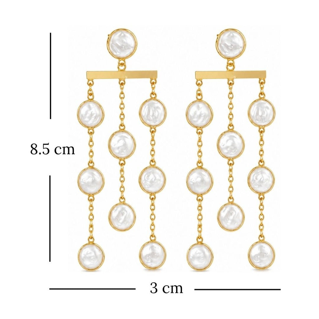 Gold Plated Pearl Drop Link Chain Earrings