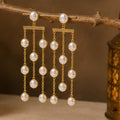 Gold Plated Pearl Drop Link Chain Earrings