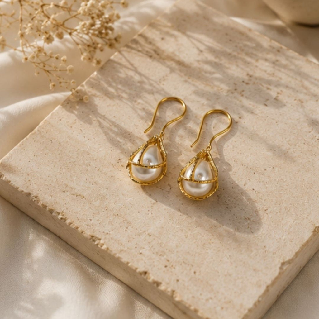Gold Plated Pearl Drop Earrings