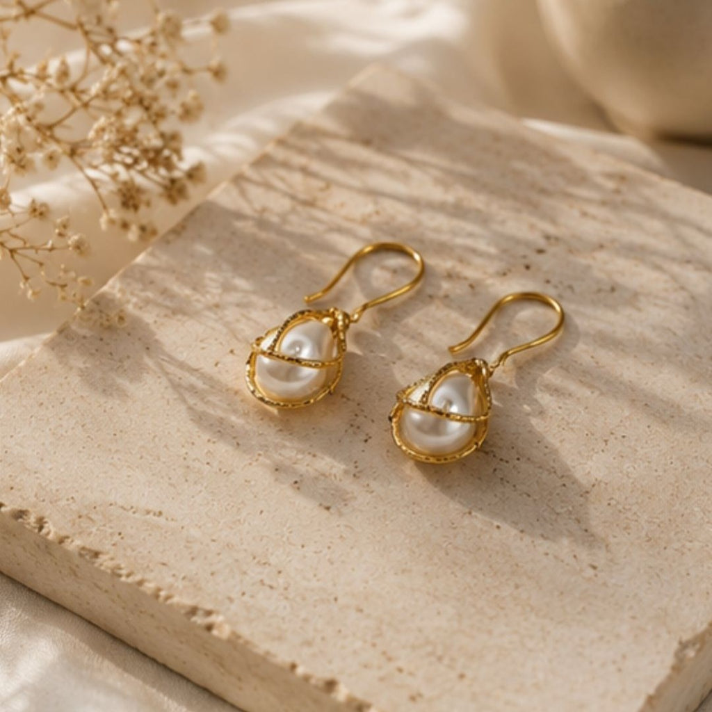 Gold Plated Pearl Drop Earrings