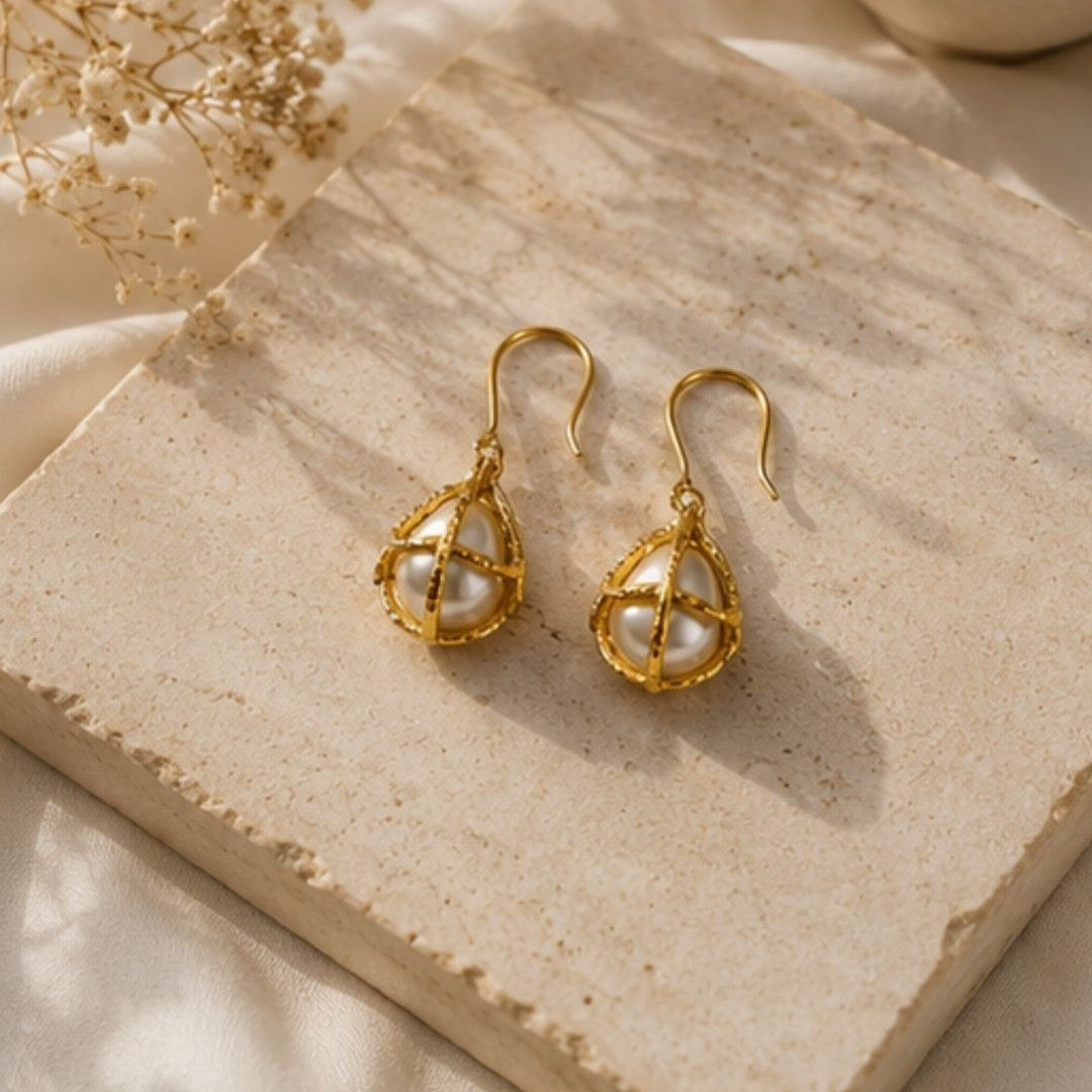 Gold Plated Pearl Drop Earrings