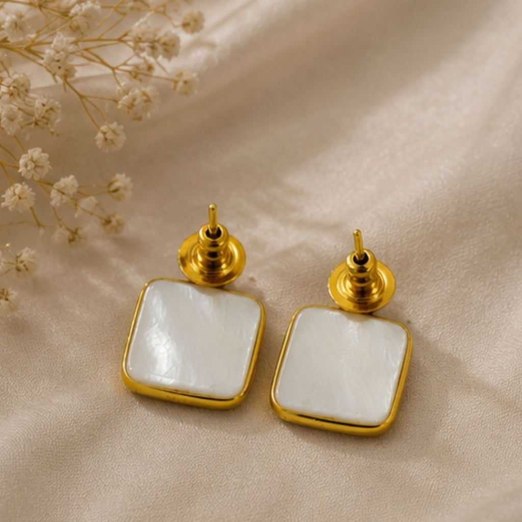 Gold Plated Mother of Pearl CZ Drop Earrings