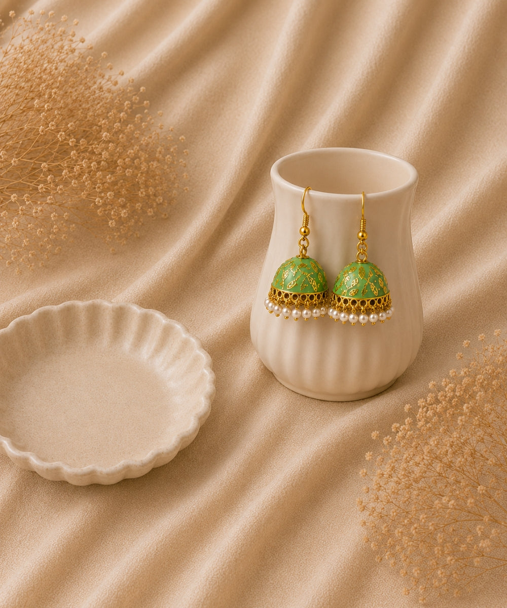 Emerald Grace Gold-Plated Pearl Drop Jhumki Earrings