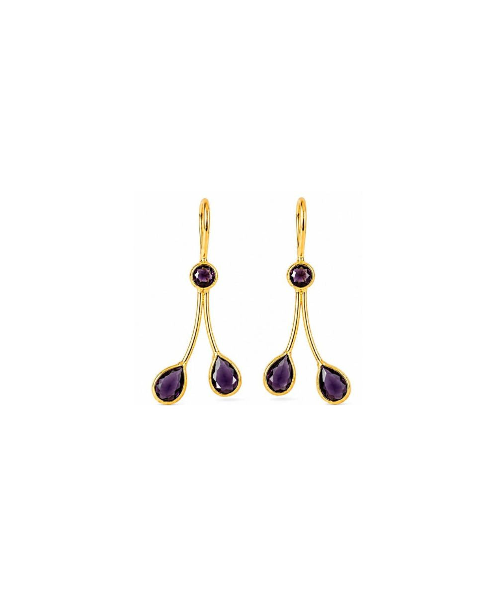 Gold Plated Purple Cubic Zirconia Drop Earrings
