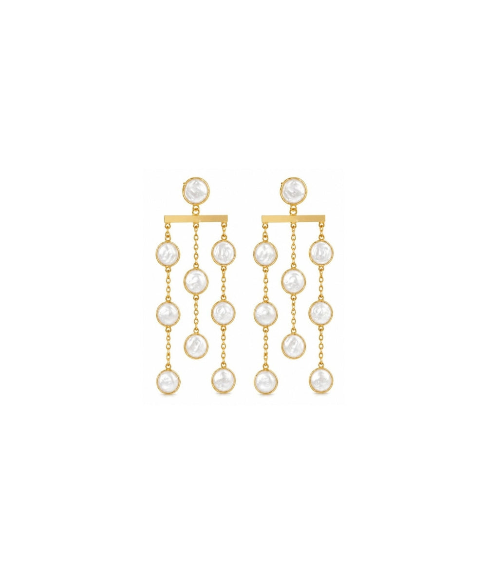 Gold Plated Pearl Drop Link Chain Earrings