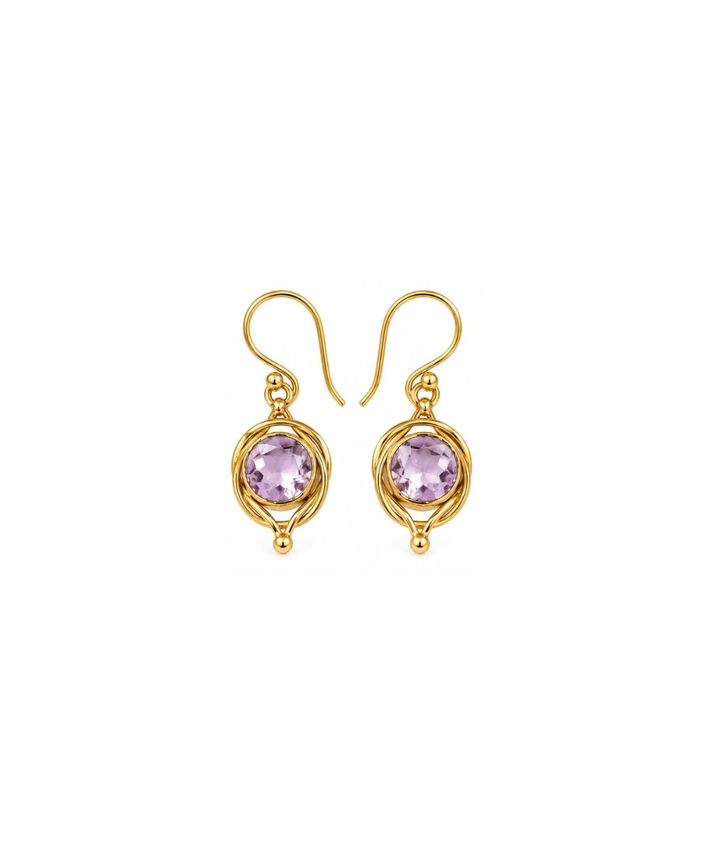 Gold Plated Round Pink Cubic Zirconia Drop Earrings