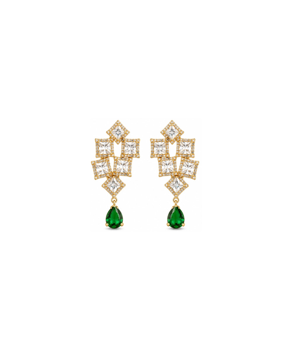 Gold Plated Green  Cubic Zirconia Drop Earrings