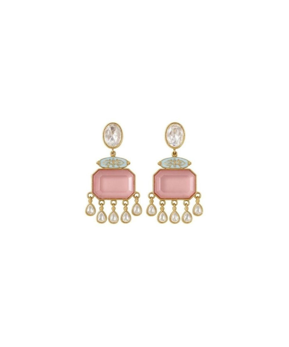 Gold Plated Meenakari Kundan Drop Earrings