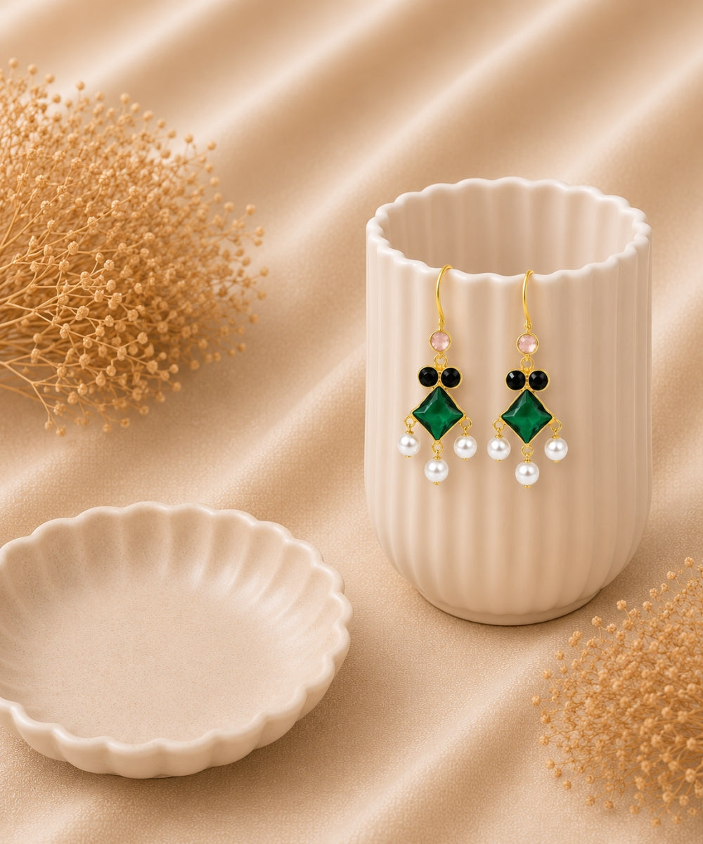 Gold Plated Cubic Zirconia Pearl Drop Earrings