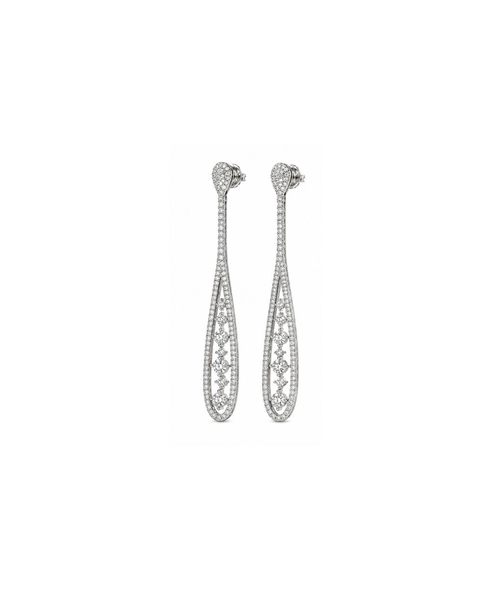 Rhodium Plated Cubic Zirconia Contemporary Style Earrings