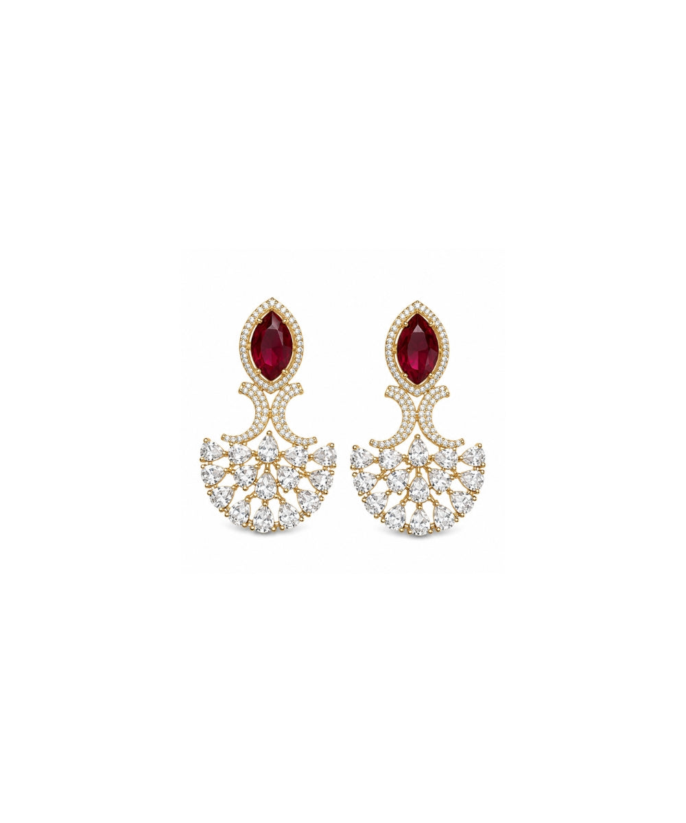Gold Plated Red Cubic Zirconia Drop Earrings