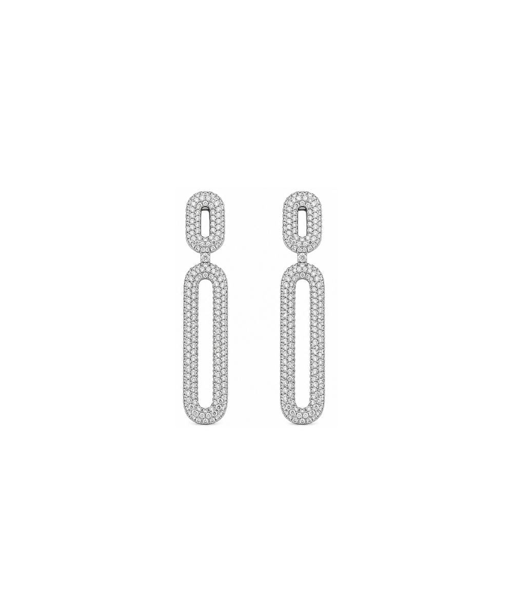 Rhodium Plated Cubic Zirconia Contemporary Style Earrings