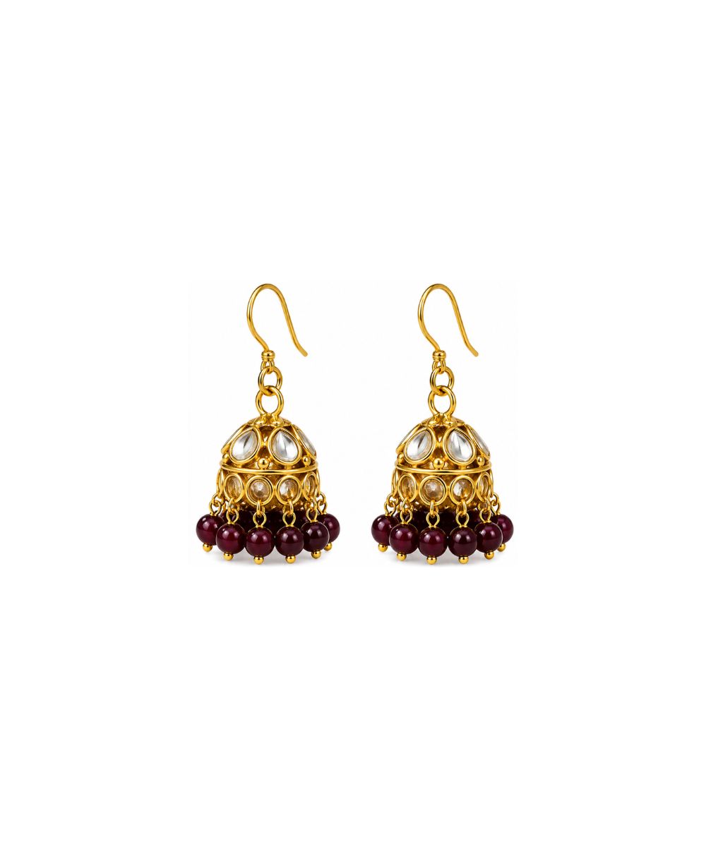 Gold Plated Kundan Pearl Jhumki Earrings