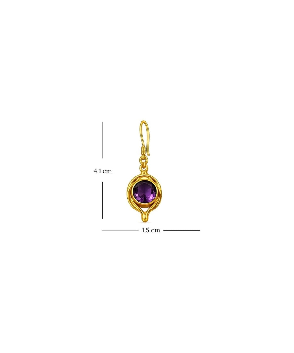 Gold Plated Round Purple Cubic Zirconia Drop Earrings