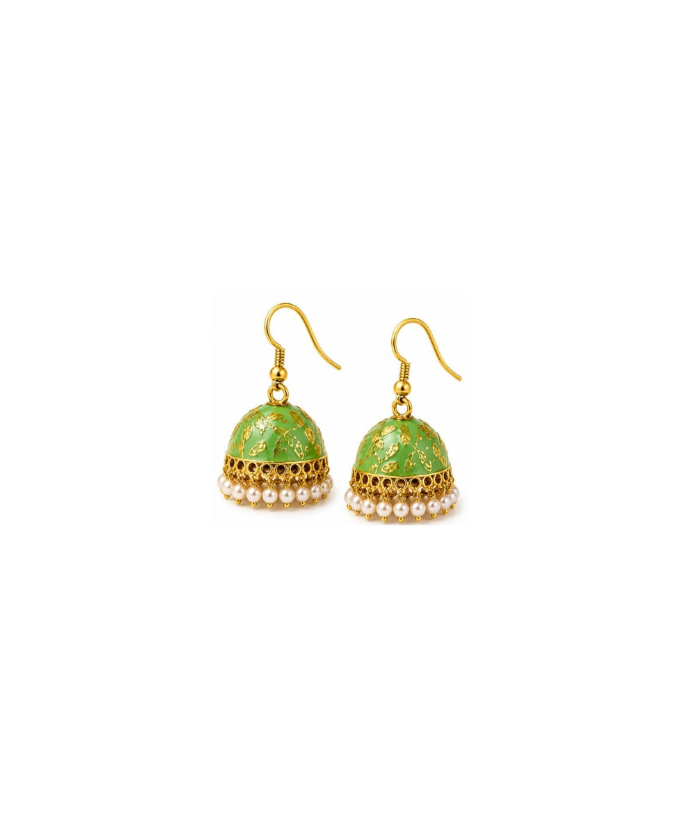Emerald Grace Gold-Plated Pearl Drop Jhumki Earrings