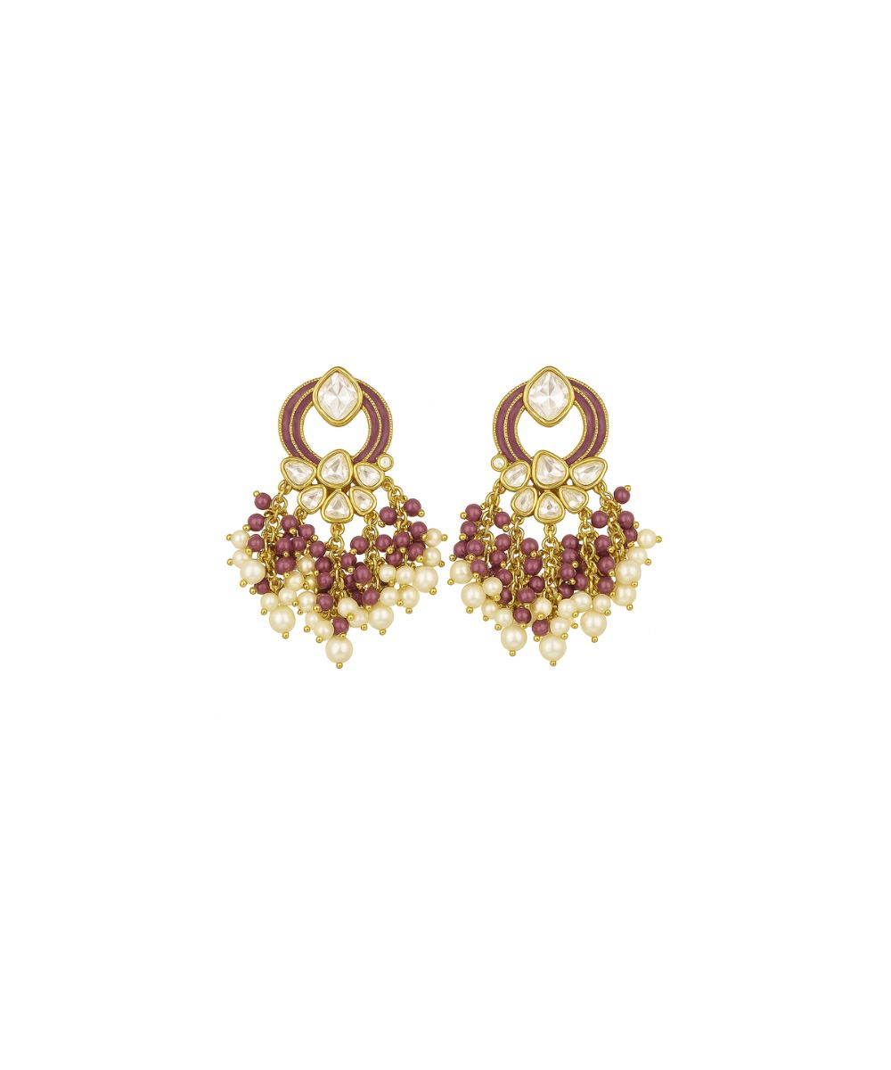 Gold Plated Kundan Pearl Drop Earrings