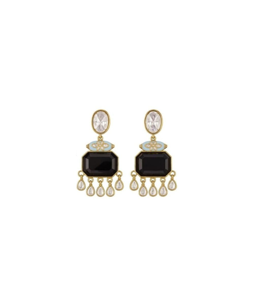 Gold Plated Meenakari Kundan Drop Earrings