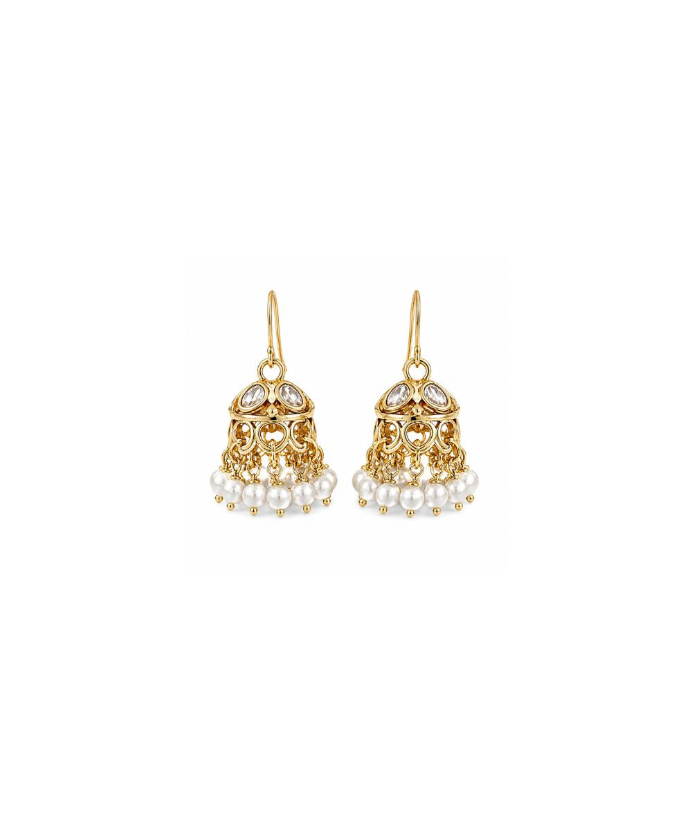 Gold Plated Kundan Pearl Jhumki Earrings