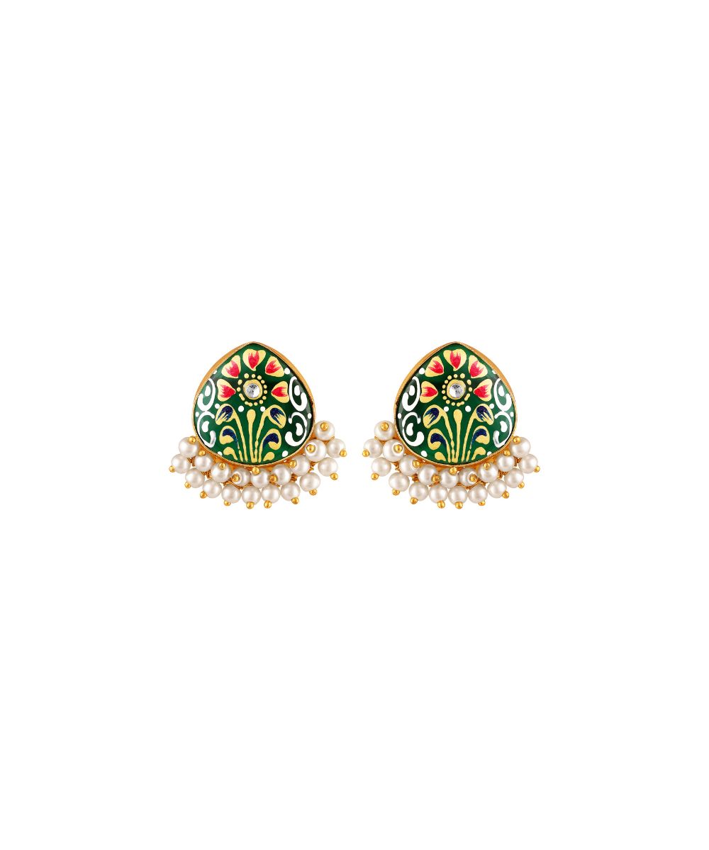Gold Plated Hand-Painted Stud Earrings
