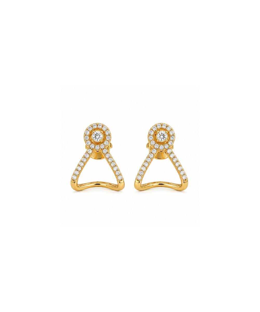 Gold Plated Cubic Zirconia Halo Style Drop Earrings