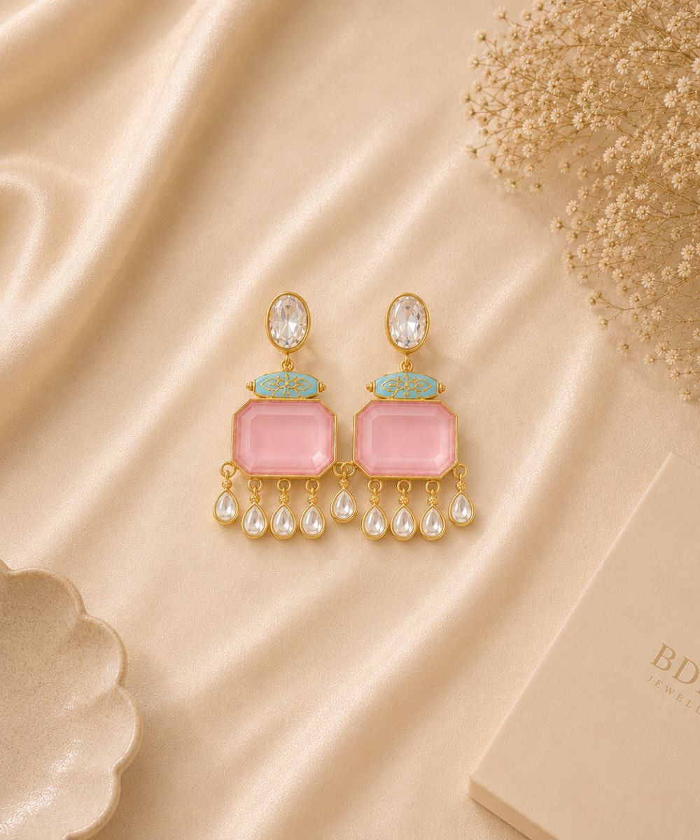Gold Plated Meenakari Kundan Drop Earrings