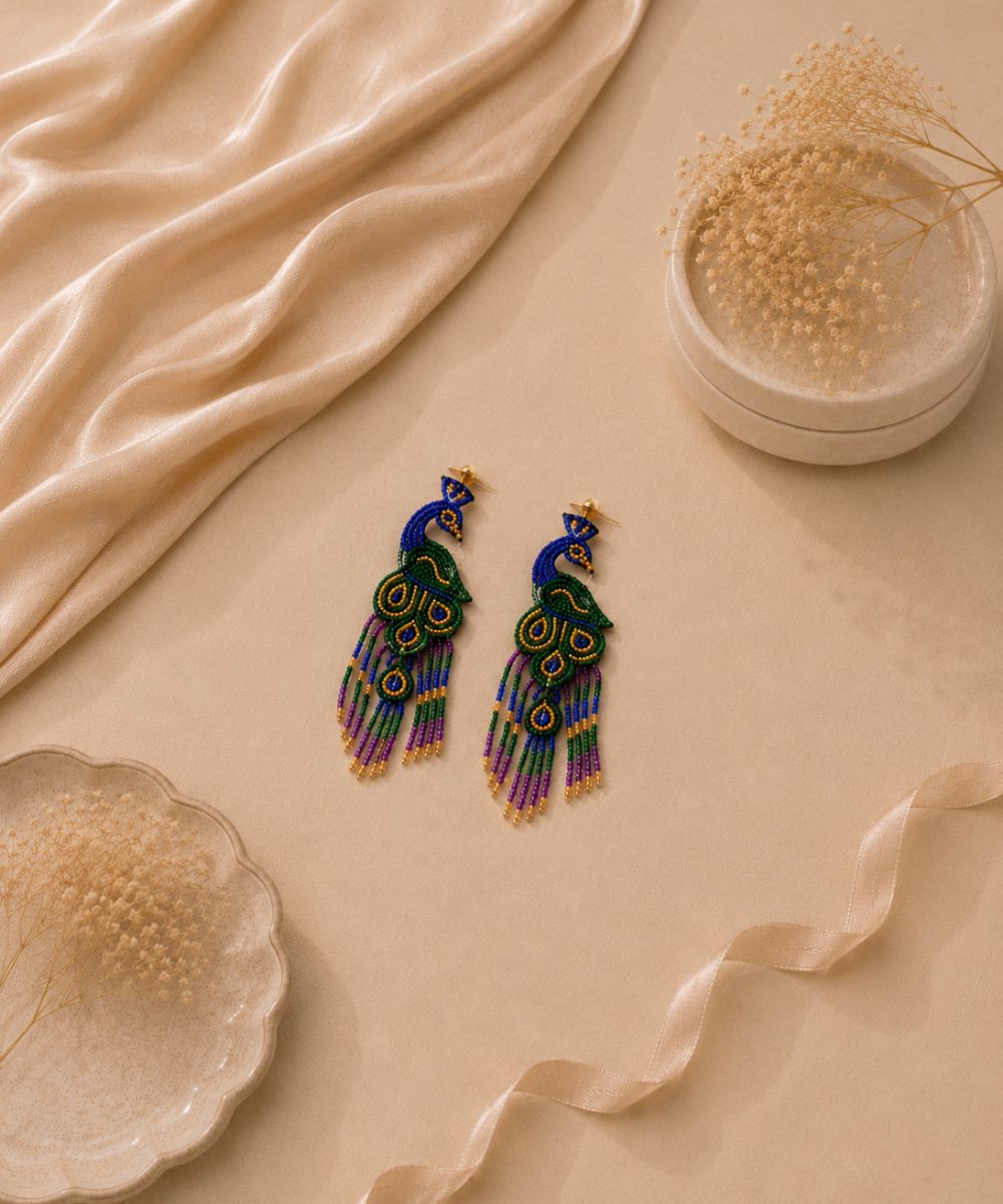 Gold Plated Multicolour Butterfly Seed Bead Drop Earrings