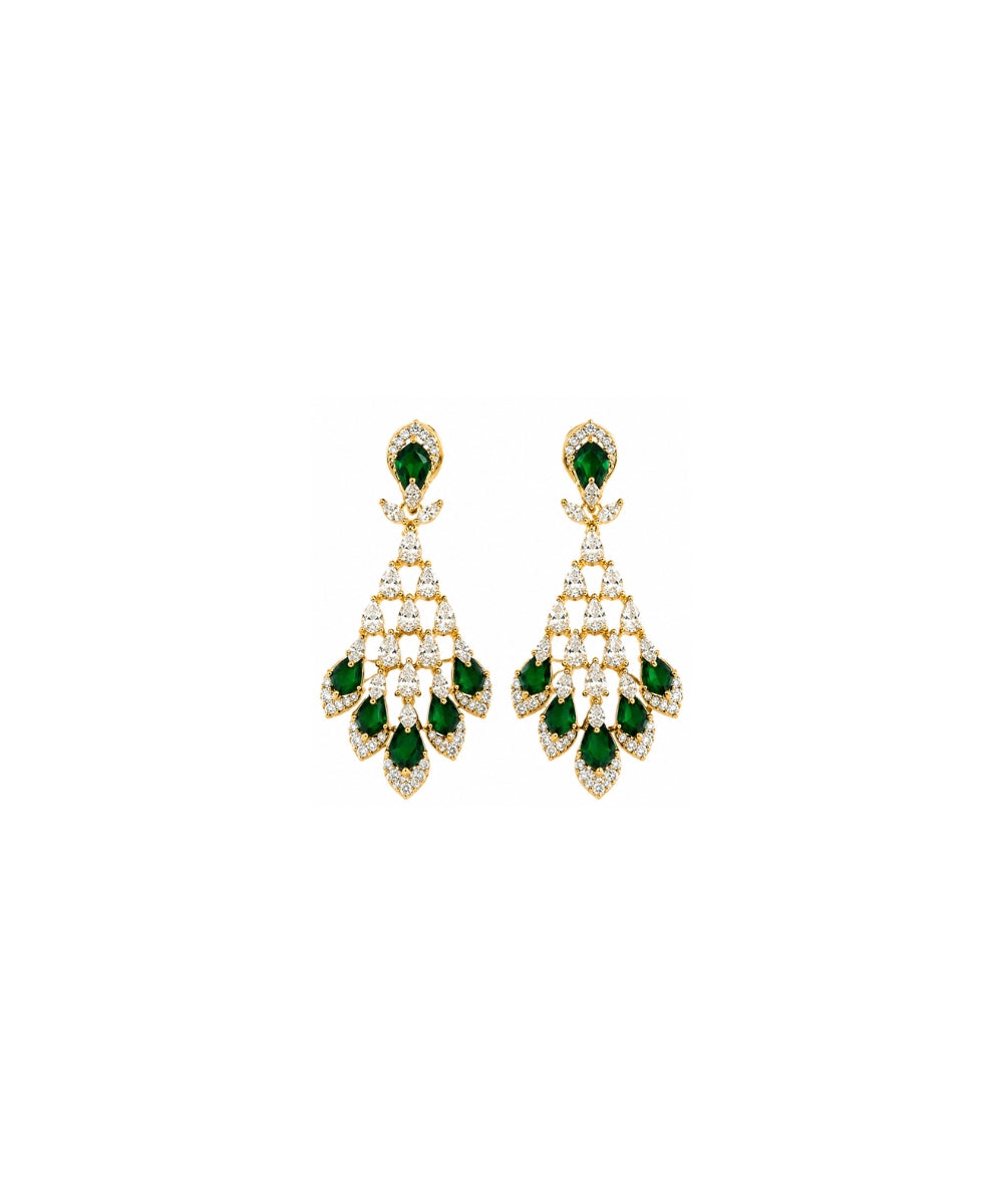 Gold Plated Green Cubic Zirconia Drop Earrings