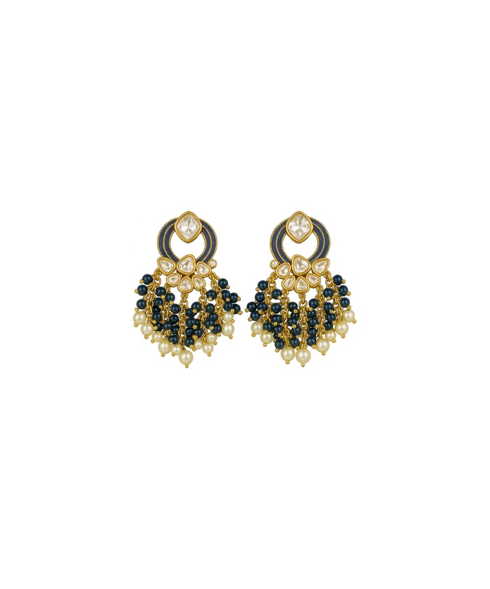 Gold Plated Kundan Pearl Drop Earrings