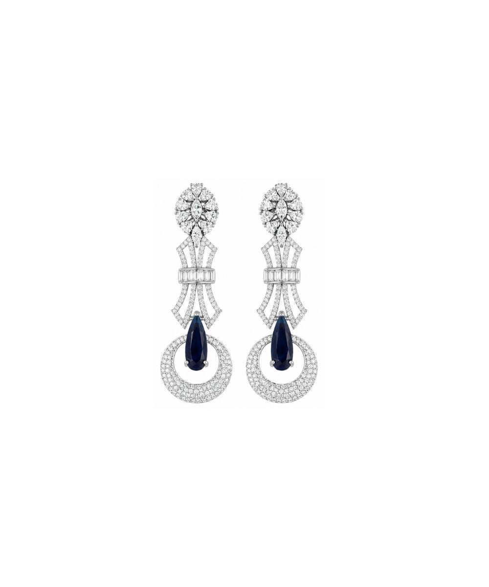 Rhodium Plated Blue Cubic Zirconia Drop Earrings