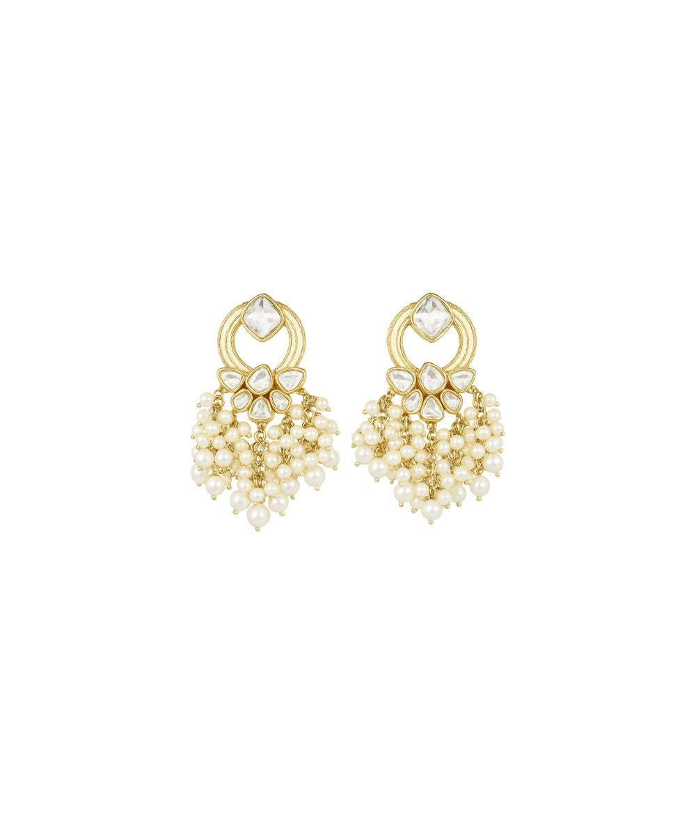 Gold Plated Kundan Pearl Drop Earrings