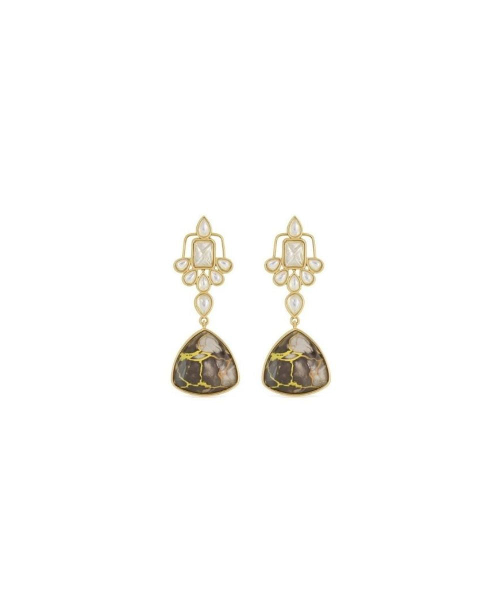 Gold Plated Black Kundan Drop Earrings