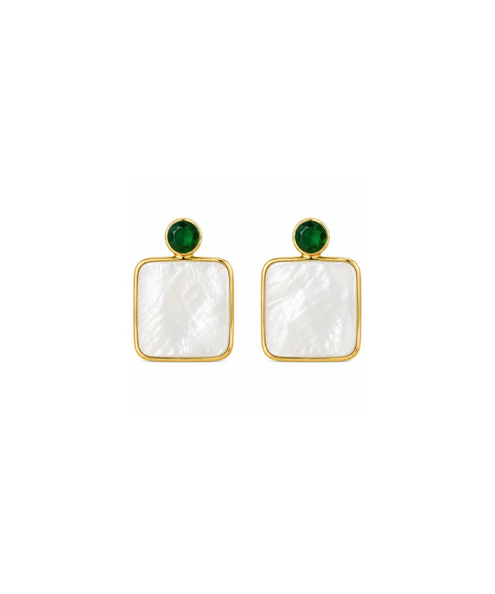 Gold Plated Mother of Pearl CZ Drop Earrings