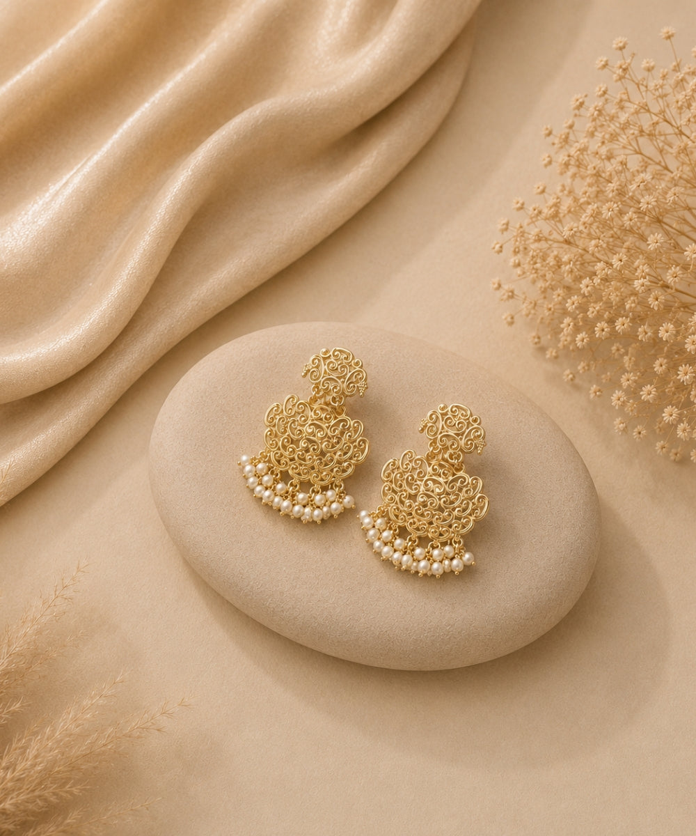 Gold Plated Filigree Drop Earrings