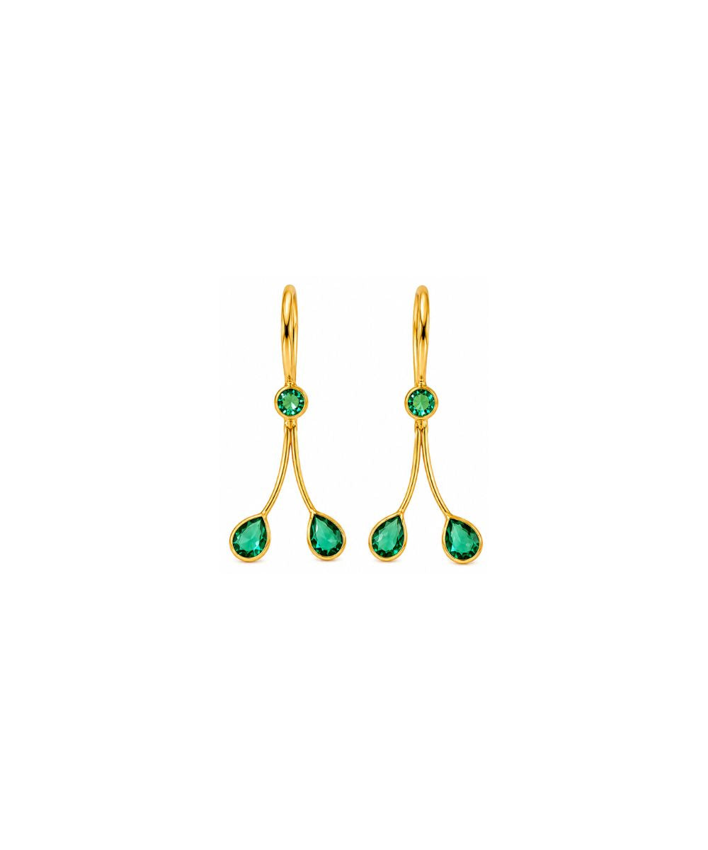 Gold Plated Green Cubic Zirconia Drop Earrings