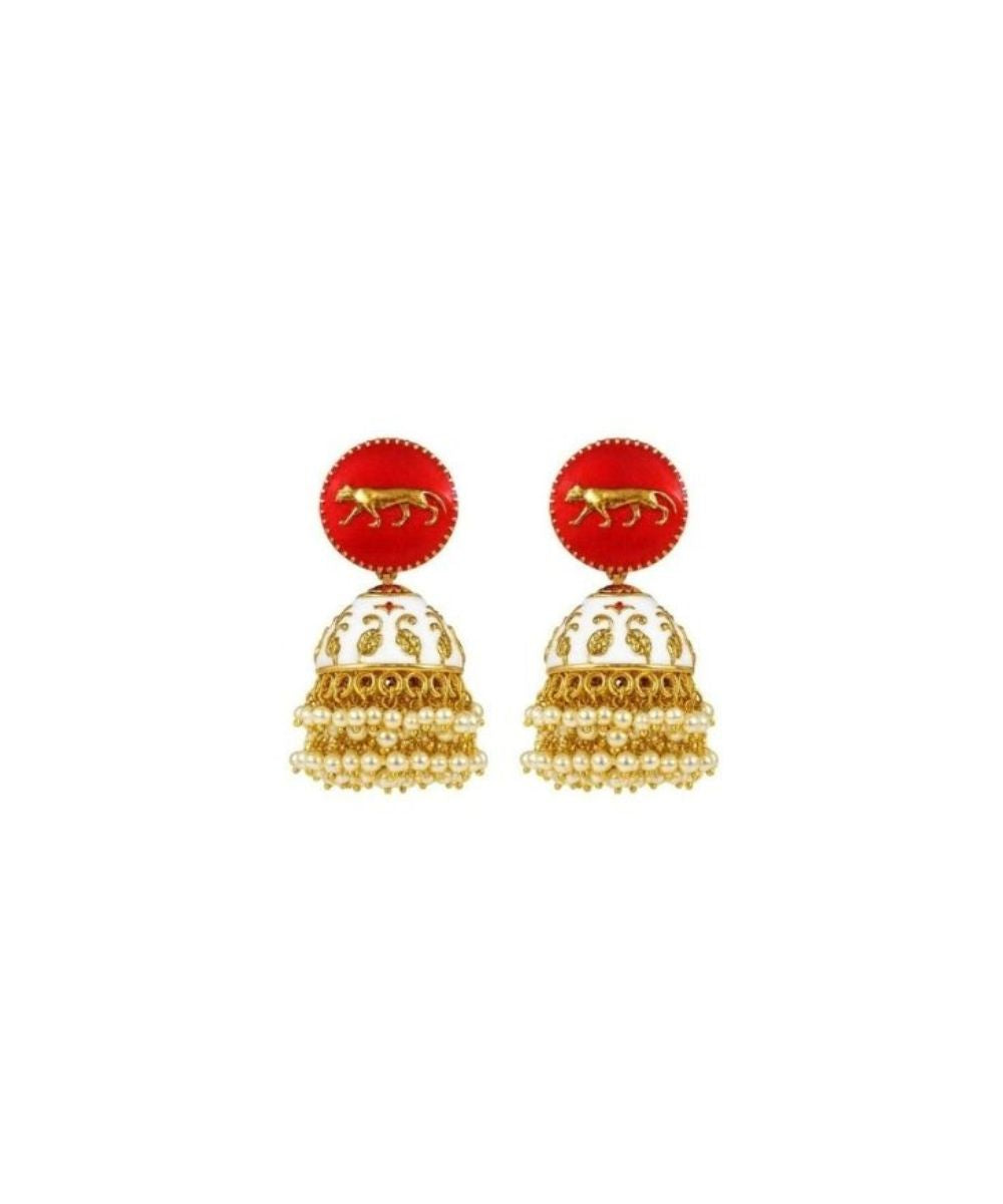 Gold Plated Enamel Jhumki Earrings