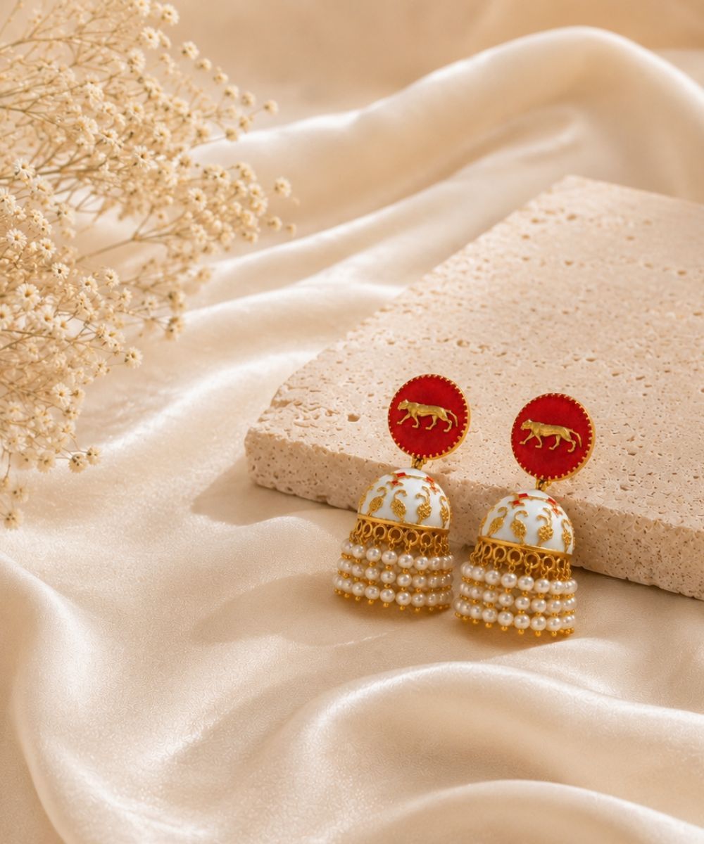 Gold Plated Enamel Jhumki Earrings