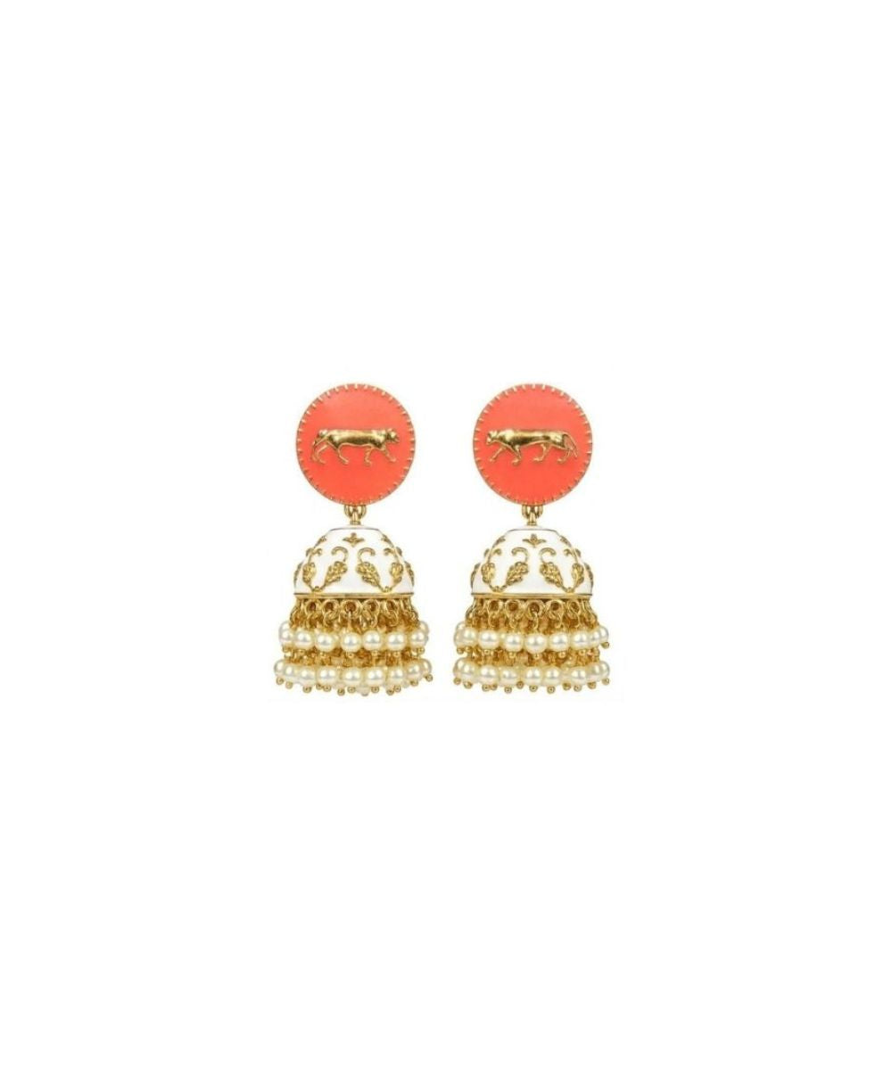 Gold Plated Enamel Jhumki Earrings