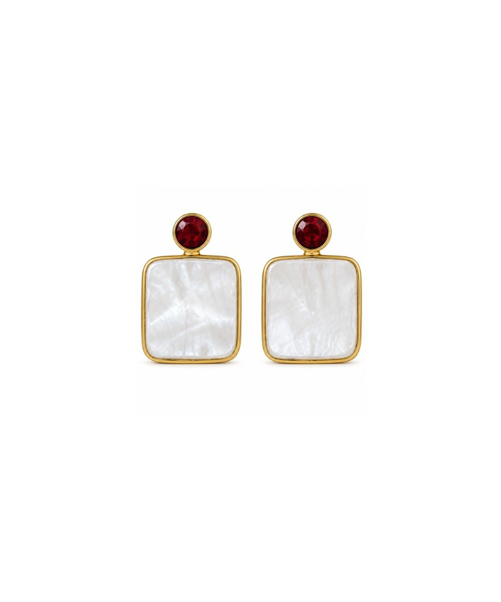 Gold Plated Mother of Pearl CZ Drop Earrings