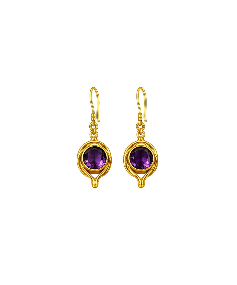 Gold Plated Round Purple Cubic Zirconia Drop Earrings