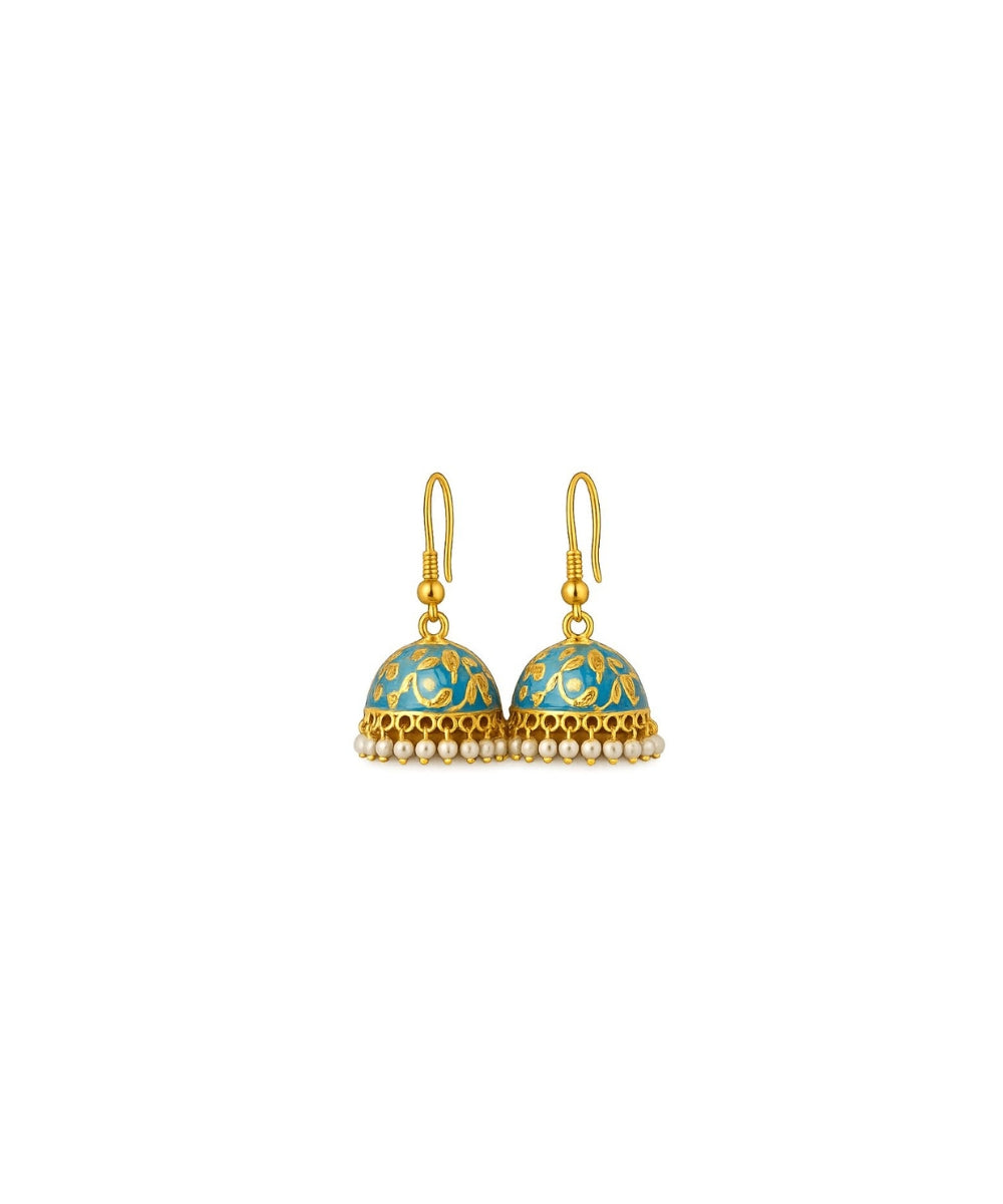 Ocean Bloom Gold-Plated Pearl Drop Jhumki Earrings
