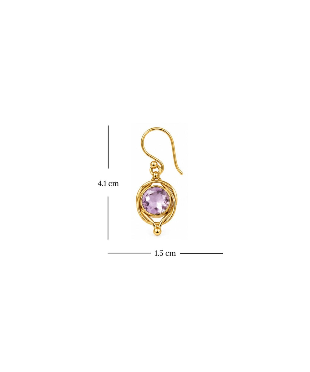 Gold Plated Round Pink Cubic Zirconia Drop Earrings