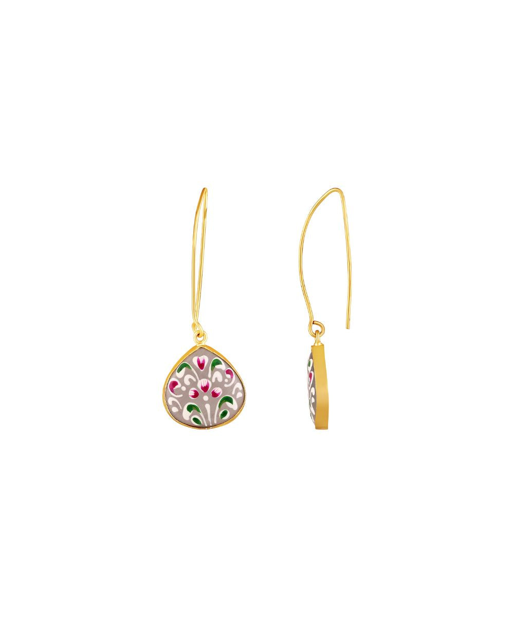 Gold Plated Hand-Painted Drop Earrings