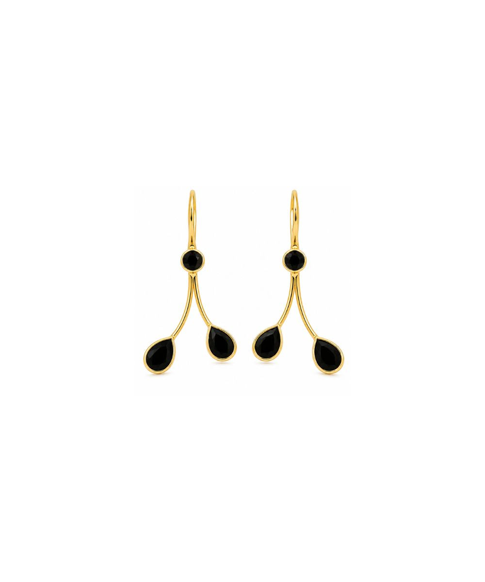 Gold Plated Black Cubic Zirconia Drop Earrings