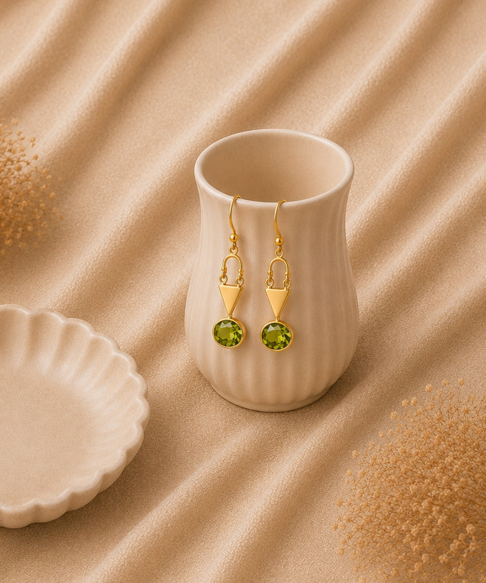 Gold Plated Green Cubic Ziconia Drop Earrings