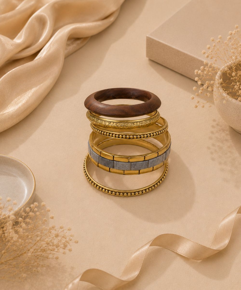 Gold Plated Stone Chips Set of Bangles