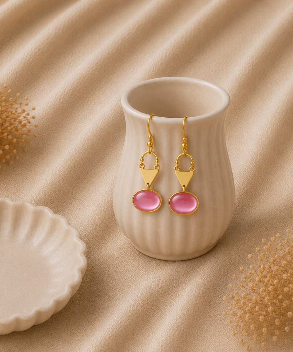 Gold Plated Pink Cubic Ziconia Drop Earrings