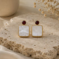 Gold Plated Mother of Pearl CZ Drop Earrings