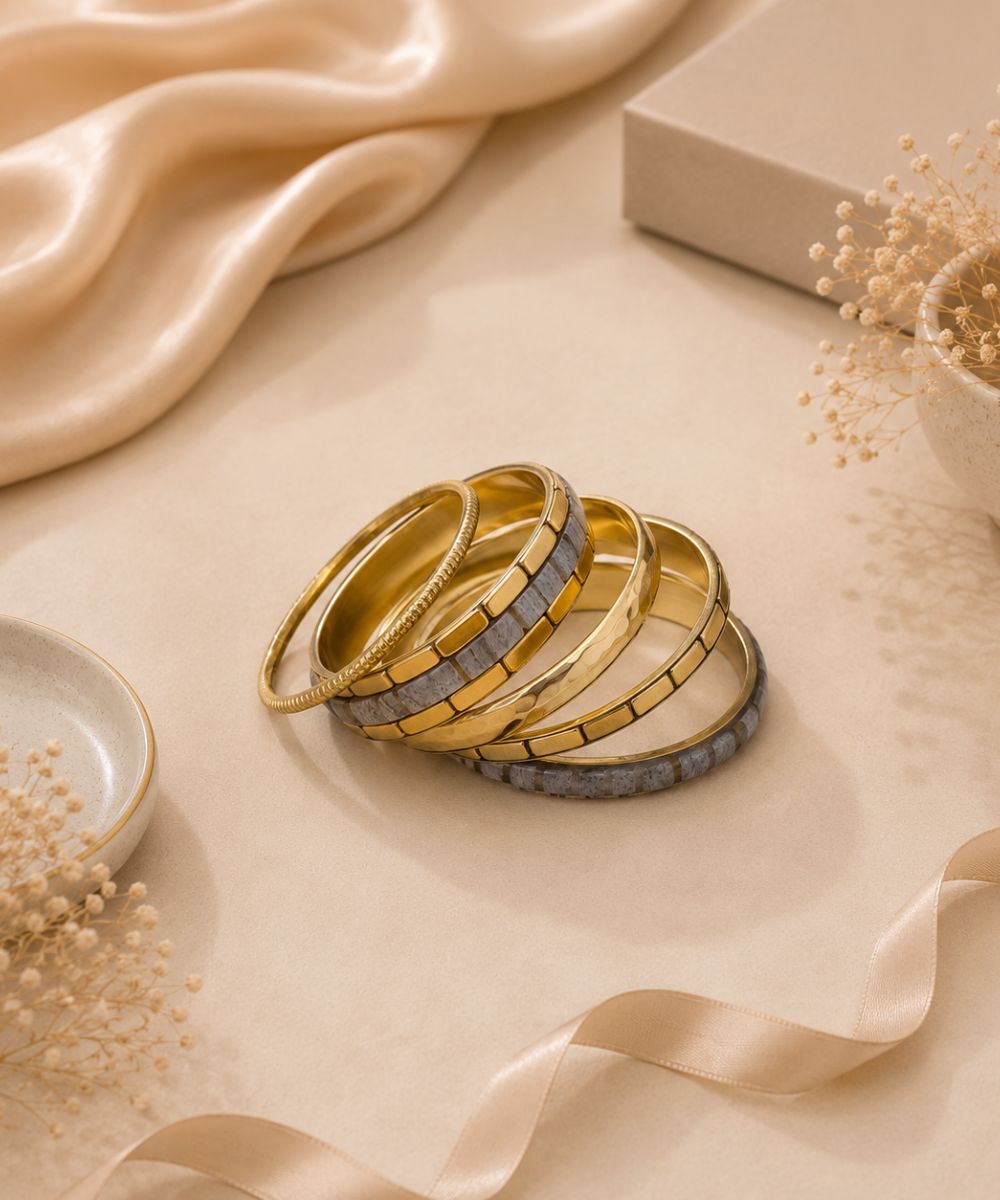 Gold Plated Stone Chips Set of Bangles