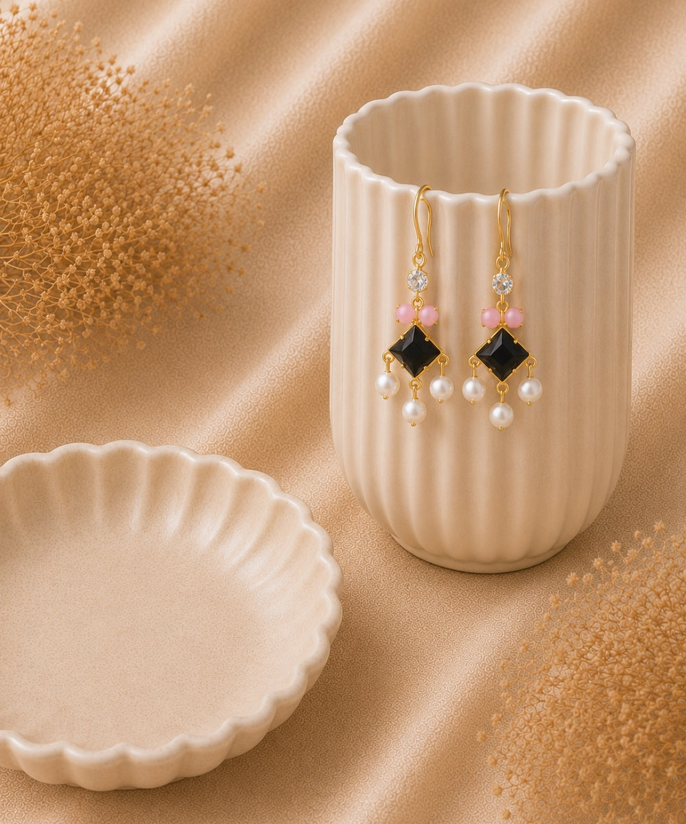 Gold Plated Cubic Zirconia Pearl Drop Earrings