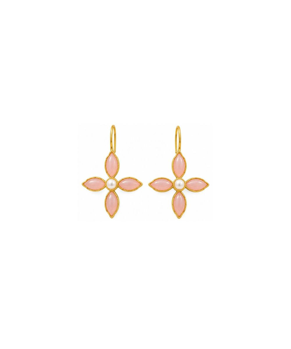 Gold Plated Floral Cubic Ziconia Pearl Drop Earrings